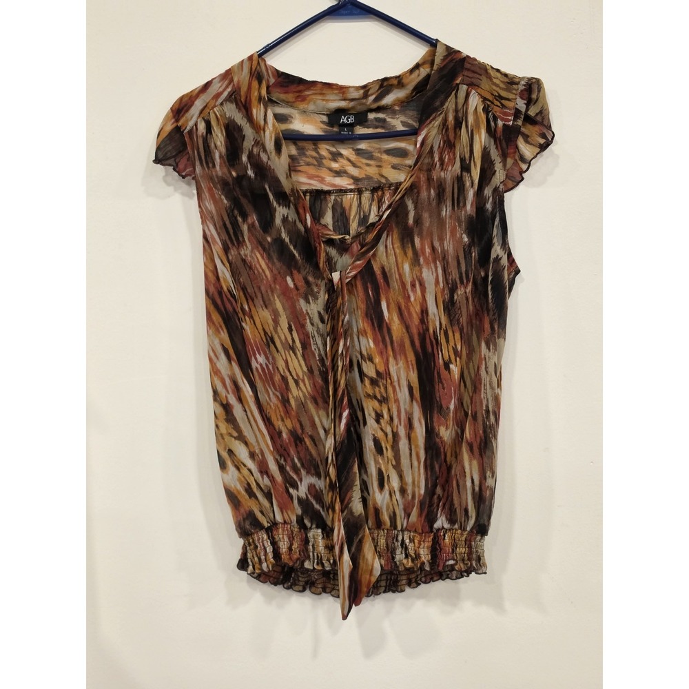 Whimsigoth Sheer Abstract Blouse Goblincore  Smocked Waist Large Indie Boho